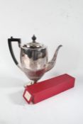 Silver plated ware to include coffee pot with ebonised handle and gadrooned lower section, fish