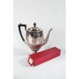 Silver plated ware to include coffee pot with ebonised handle and gadrooned lower section, fish