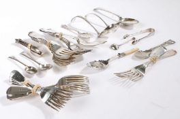 Silver plated wares including a part Sheffield table service, together with a pair of silver sugar