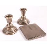 George VI silver cigarette case, Birmingham 1945, with engine turned case, 4.6oz, and a pair of