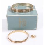 9 carat gold signet ring together with a rolled gold bangle and a silver bangle (3)