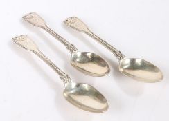 Three George IV silver teaspoons, London 1827, maker William Chawner II, the shell pattern handles
