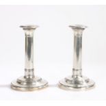 Pair of Edward VII silver candlesticks, Birmingham 1902, maker I S Greenberg & Co. with reeded