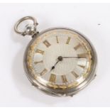 Edwardian ladies white metal open face pocket watch, the engine turned dial with Roman numerals