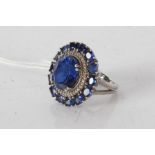 Faux Sapphire and silver ring, ring size M weight 7.7 grams
