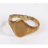 9 carat gold signet ring AF, with an oval head, weight 4.2 grams