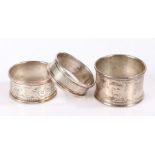 Three silver napkin rings, 1.8oz