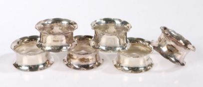 Set of six Elizabeth II Irish silver napkin rings, Dublin 1975, maker Irish Silver Ltd. with way