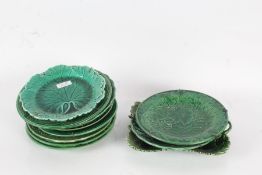 Collection of eleven 19th century green glazed leaf plates, to include one Wedgwood example (11)