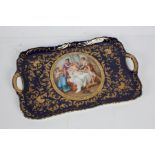 Vienna porcelain cabaret tray, the central Kaufmann style panel depicting a scantily clad lady
