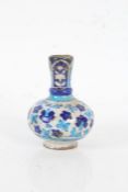 19th century Persian pottery vase, with dark blue and turquoise flowerheads, 13cm tall