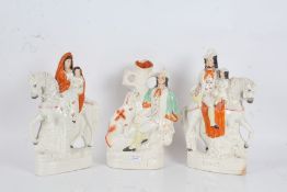 Three Staffordshire figures to include a pair titled Gipsys and another titled dog tray AF (3)