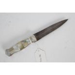 19th Century Indian dagger, possibly Gujarat, with mother of pearl handle and Damascus blade, 23.5cm