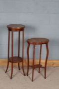 Edwardian mahogany and inlaid two tier plant stand, 96cm tall, together with a small mahogany oval