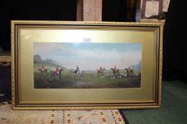 English School, study of a fox hunters, indistinctly signed and dated gouache, housed in a gilt