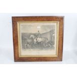 After R.B. Davis, engraving of a huntsman on horseback (AF), housed in a birds eye maple glazed