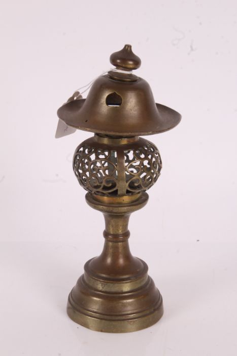 19th Century Chinese brass incense burner, modelled as a pagoda, 25cm high