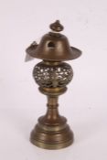 19th Century Chinese brass incense burner, modelled as a pagoda, 25cm high