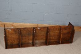 Large 20th century oak desk top filing tray, with five divisions, 147cm long