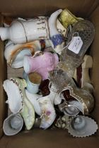 Collection of porcelain and glass shoe ornaments (qty)