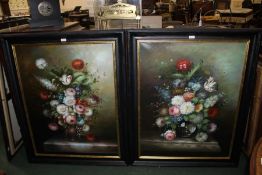 A pair of 20th century still life studies of flowers, one indistinctly signed, oil on canvas, 90cm x