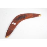 Australian boomerang, 'Koori Craft, Don Nolan', with a kangaroo to one side, 45cm