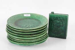 Collection of ten 19th century green glazed leaf plates, to include one Wedgwood example and a green