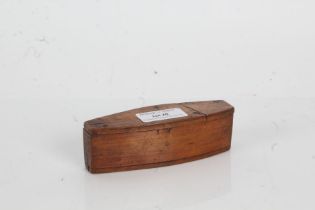 19th Century yew wood snuff box modelled as a coffin, with sliding rotating lid, 11.5cm long