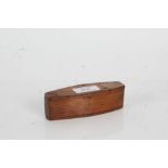 19th Century yew wood snuff box modelled as a coffin, with sliding rotating lid, 11.5cm long