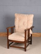 1920's/30's oak adjustable armchair, having adjustable back rest and slatted armrests, 60cm wide