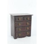 Victorian apprentice piece mahogany chest of drawers, with two short and three long draws with brass