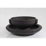 Wedgwood black basalt shallow bowl with fruiting vine decorated border, 25cm diameter, Wedgwood