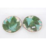 Pair of Victorian majolica plates, each with green leaves and white flower heads, 21cm diameter (2)