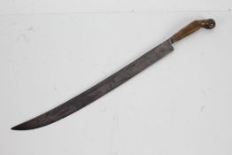 19th Century Indian or Middle Eastern knife, with horn handle and steel blade, 54.5cm long