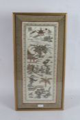 Chinese Qing Dynasty needlework silk panel, decorated with a landscape scene with two figures,
