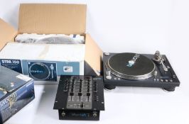 A pair of Stanton STR8-150 Professional 3-Speed Direct Drive DJ Turntables one in original box