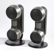 A Pair of Anthony Gallo Strada 2 satellite speakers in black and silver with stands, serial number