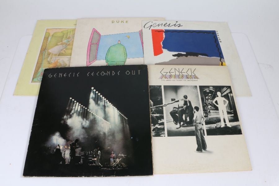 5 x Genesis LPs. Abacab (CBR 102), embossed sleeve. Duke (CBR 101), gatefold sleeve. The Lamb Lies