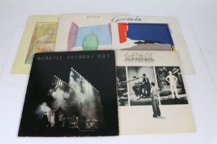 5 x Genesis LPs. Abacab (CBR 102), embossed sleeve. Duke (CBR 101), gatefold sleeve. The Lamb Lies