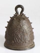 Chinese bronze bell, cast with phoenix and character marks 14cm high