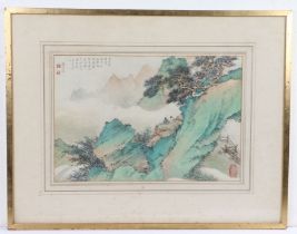 Chinese School (late 19th/early 20th century) Figural mountainous landscape, pen, ink &