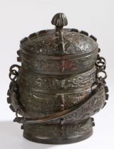 Chinese bronze archaic type ritual wine vessel, with a gadrooned final above a shaped body with