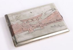 Japanese silver cigarette case, with mountain scene decoration, marked Sterling silver, 111.5 grams,