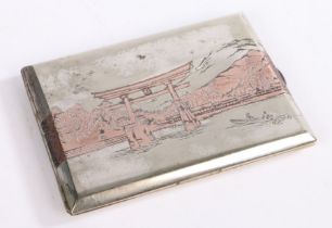 Japanese silver cigarette case, with mountain scene decoration, marked Sterling silver, 111.5 grams,