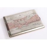 Japanese silver cigarette case, with mountain scene decoration, marked Sterling silver, 111.5 grams,