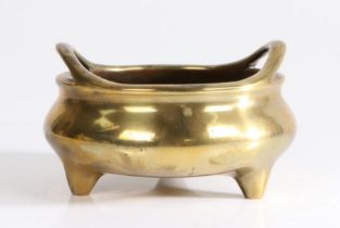 Chinese bronze censer, six character mark for Ming Dynasty but later, the loop handles above the