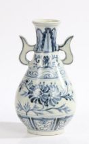 Chinese porcelain vase, later copy of a Yuan style 14th century temple vase, the bulbous body with