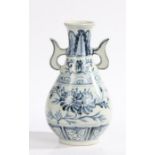 Chinese porcelain vase, later copy of a Yuan style 14th century temple vase, the bulbous body with