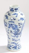 Chinese porcelain vase, Kangxi four character mark but later, the blue and white glazed baluster