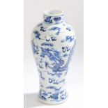 Chinese porcelain vase, Kangxi four character mark but later, the blue and white glazed baluster